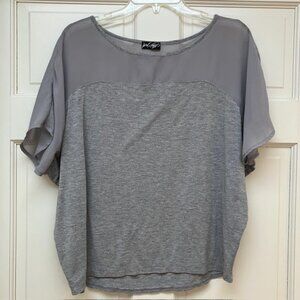 Lord & Taylor Gray mixed media top with dolman sleeves size S